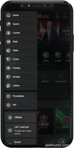 JeetBuzz999 অ্যাপ - প্রধান মেনু