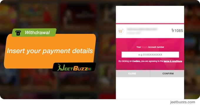 Insert your payment details at the payment service page - JeetBuzz999