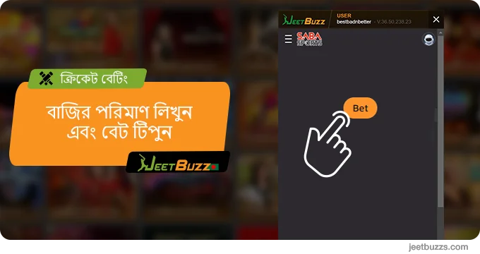 বাজির পরিমাণ লিখুন এবং JeetBuzz999-এ ক্রিকেট বাজি চূড়ান্ত করুন