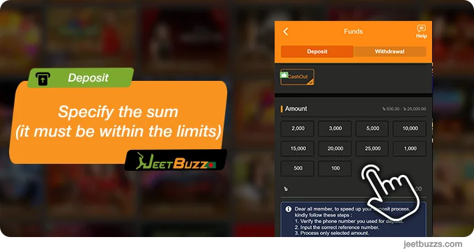 Specify the sum of the deposit - JeetBuzz999 BN