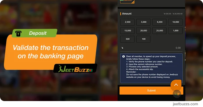 Validate the transaction on the banking page - JeetBuzz999