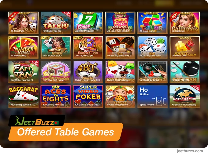 JeetBuzz999 Offered Table Games, choose from 150+ games