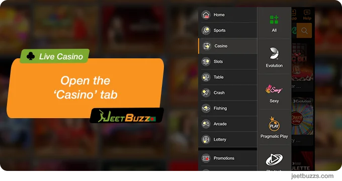 Open Live Casino tab - JeetBuzz999