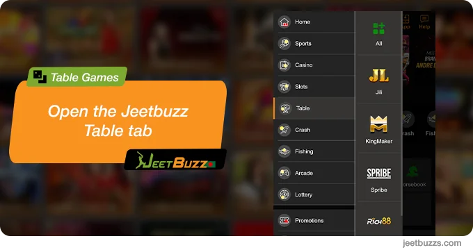 Open JeetBuzz999 'Table Games' tab