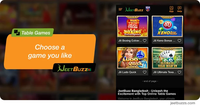 Choose the table game to play - JeetBuzz999