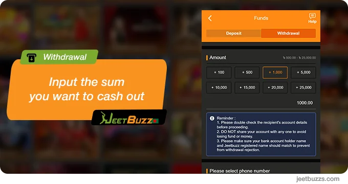 Input the sum of the withdrawal - JeetBuzz999 BN